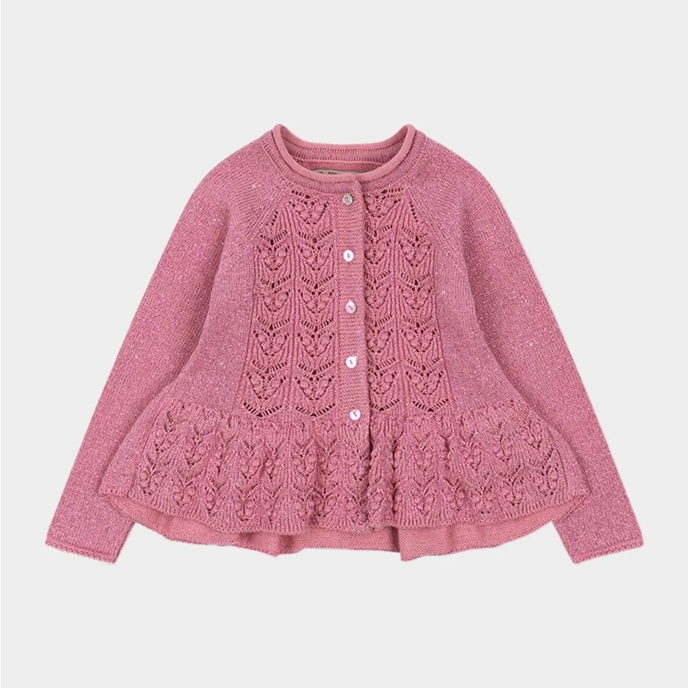 Girls' Pink Knit Button-Front Cardigan Sweater